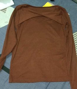 Brown Ribbed Long Sleeve Top