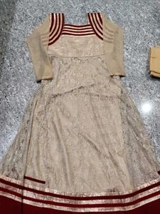 Elegant Beige &amp; Maroon Anarkali