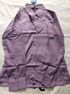 Lilac Button-Up Blouse with Bow Detail