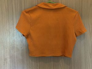 H&amp;M - Ribbed Cropped Polo Top