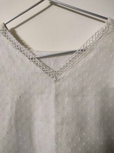 Sheer White Polka Dot V-Neck Top