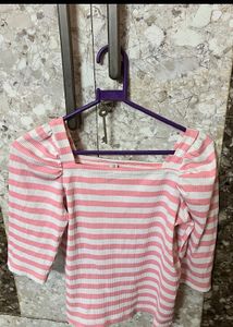 Striped Square Neck Puff Sleeve Top