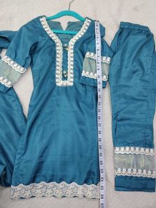 Teal Kurta Set with Lace Trim