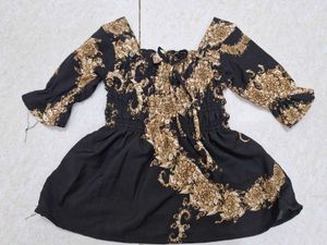 Elegant Black &amp; Gold Printed Top