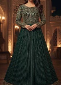 Green &amp; Gold Anarkali Dress