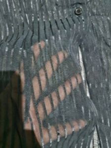 Chic Black Sheer Striped Button-Up Shirt