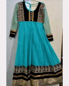 Sky Blue &amp; Green Anarkali Dress  🌟