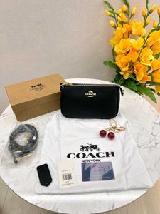 Coach Black Leather Camera Bag with Cherry Charm