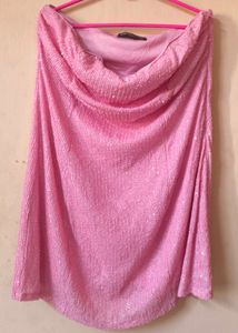 Pink Sequin Strapless Ruched Dress