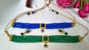 Combo Stunning Blue &amp; Green Beaded Choker Necklace