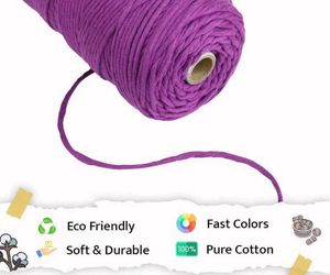 Vibrant Purple Cotton macrame Cord 3 mm singleply