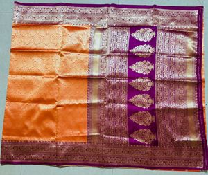 Vibrant Orange & Purple banarsi Silk Saree