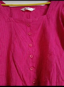 Pink Striped Square Neck Cropped Top