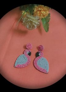 Stylish Pink N White Bird Earings