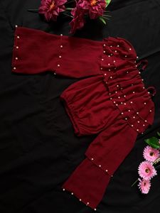 Maroon Pearl Embellished Top