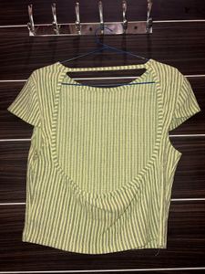 Chic Olive Green Ribbed Wrap-Style Crop Top – Soft
