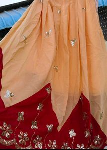 Embroidered Peachy Orange Lehenga Skirt