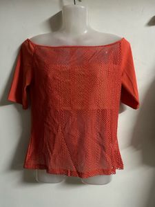 Orange Lace Overlay Top