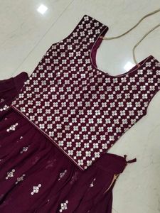 Burgundy Sequin Lehenga Choli Set