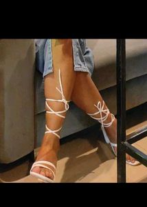 White Lace-Up Heels