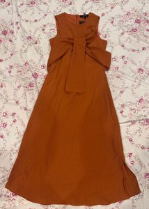 Chic Bow Front Midi Dress - Burnt Orange/Brown