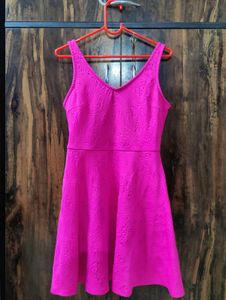 Vibrant Pink Textured Fit &amp; Flare Dress