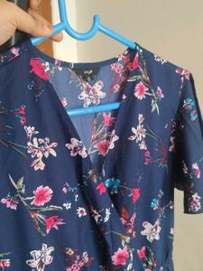 Navy Floral Print Midi Dress