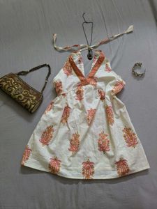 cream handblock print top