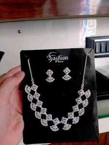 Diamond Nacklace Earring Combo Pure Silver