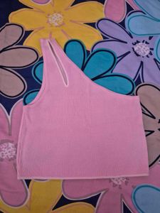 Chic Pink One-Shoulder Ribbed Top
