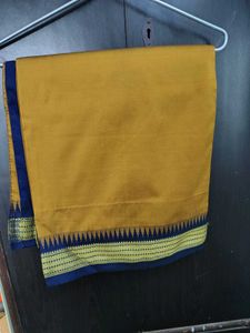 Elegant Mustard Saree with Blue Border