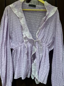 Lavender Ruffled V-Neck Blouse