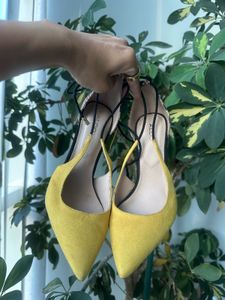 Chic Yellow Suede Heels with Ankle Straps