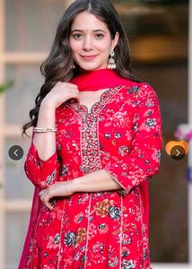 Stunning Red Floral Kurta Set with Dupatta
