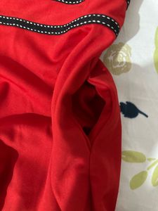 Red Fit &amp; Flare Dress with Black Accents