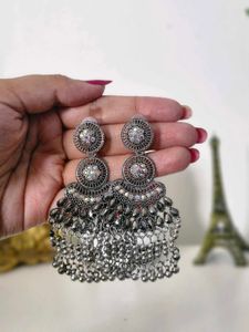 Boho Oxidized Silver Jhumka Earrings