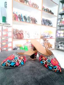 Kashmiri Embroidered Block Heel Mules