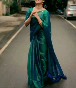 Royal Blue Tissue Silk Saree with Elegant Tassels