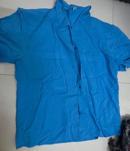Men's Blue Short Sleeve Button-Up Shirt