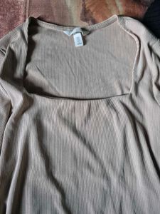 Ribbed Square Neck Long Sleeve Top