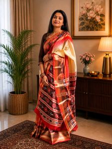 🤍 Women's Bhagalpuri Silk Beige Printed Saree