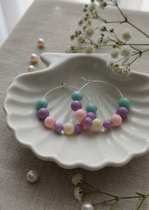 Pastel Beaded Hoop Earrings