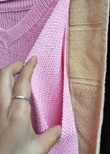 sleeve Cute Pink Knit V-Neck Sweater