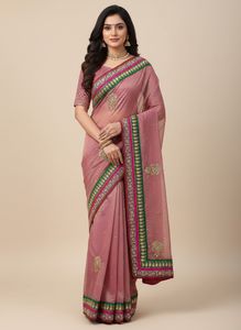 Elegant Pink Embellished Saree