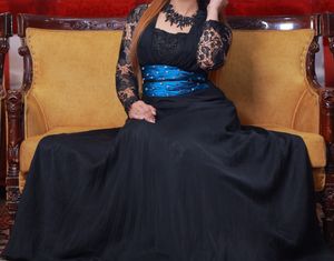 Black Gown With Blue Belt Look