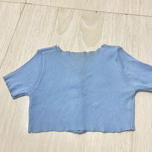 Light Blue Button-Up Cropped Cardigan