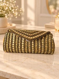 Sparkling Gold Beaded Clutch Bag