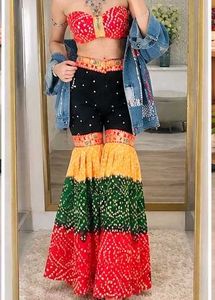 Vibrant Bandhani Print Lehenga Choli Set full hand