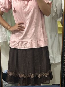 Brown Lace Trimmed Skirt