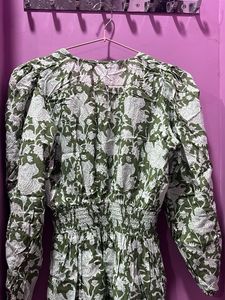 Green Floral Print Ethnic Gown
